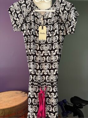 Hatley Black & White Damask Dress with Pink Tie Accent